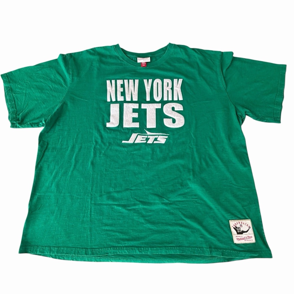 Mitchell‎ & Ness New York Jets Legacy T-Shirt Sz 3X Green Textured Football EUC